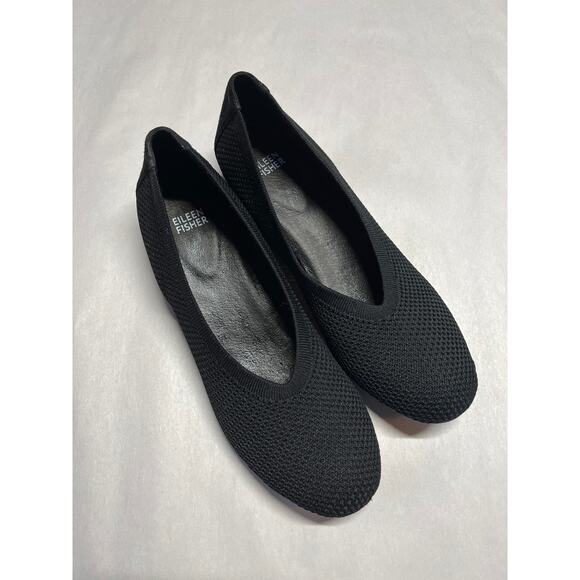 Eileen Fisher Stretch Knit Ballet Flat Black Round Toe Suede Minimalist Size 9 - Picture 1 of 7